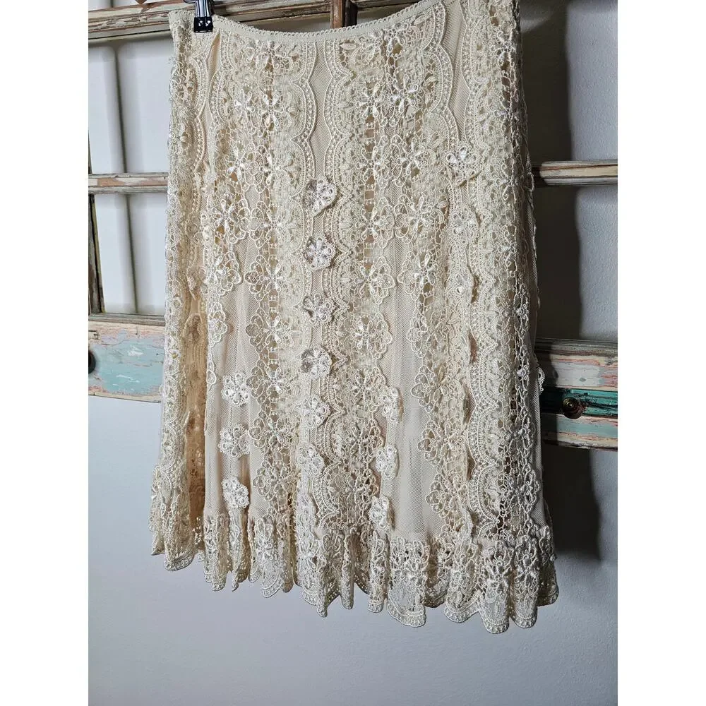 Antonio Melani Women's Ivory Lined A-line Lace Skirt Size 4 - Picture 8 of 10